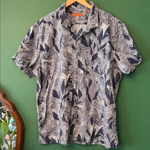 Tori Richard Mens 2XL Aloha Shirt Blue & Cream Print Tropical Vacation Light